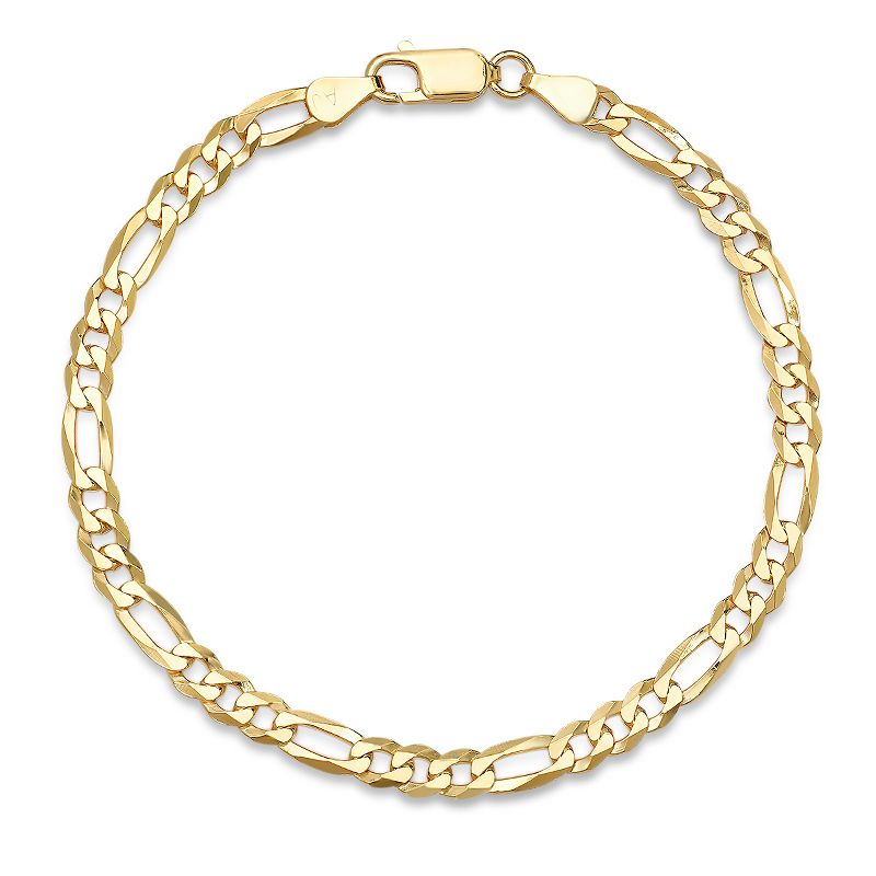 Steeltime men's 14k gold plated Italian sterling silver figaro link chain bracelet. Color Options: Silver, Gold