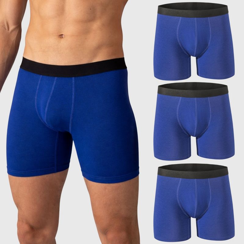 Alpine Swiss Mens Boxer Briefs 3 Pack Underwear No Fly Breathable Cotton Modal Trunks Blue Small