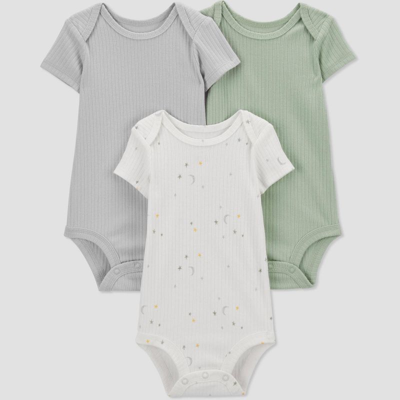 Carter's Just One You® Baby Boys' 3pk Bodysuit - Gray/Green/White 12M: Crotch Snap, Tagless