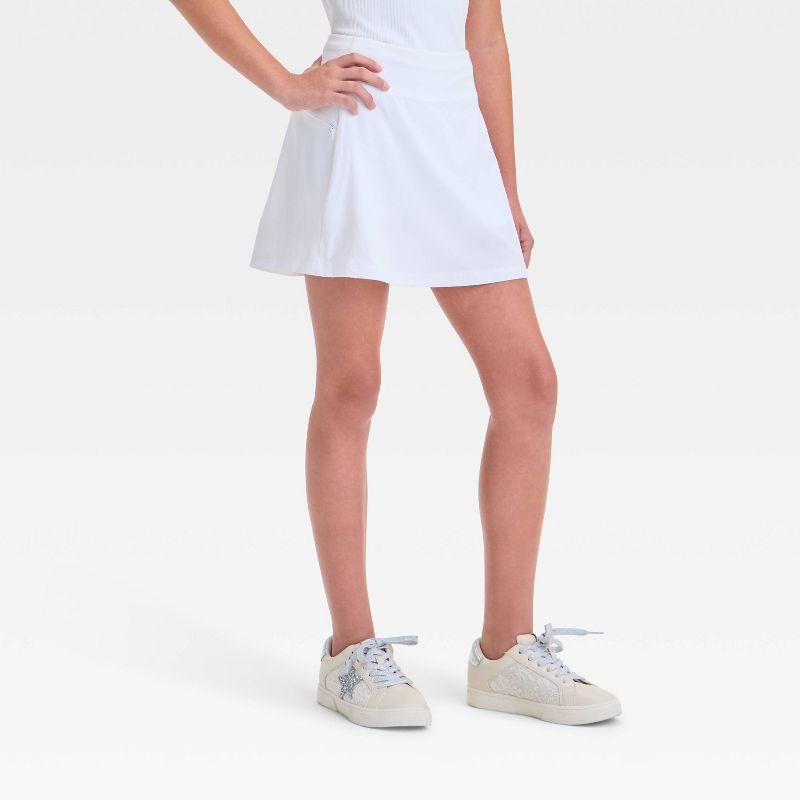 Girls' Active Light Woven Skort - All In Motion™ White L: Moisture Wicking, Quick Dry, 4-Way Stretch