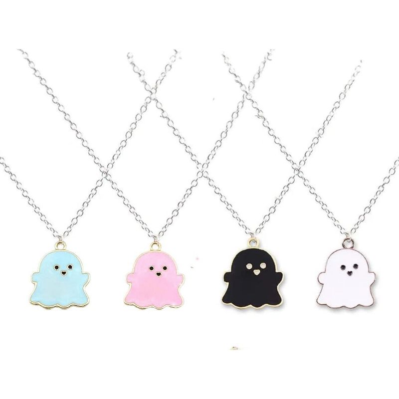 Summit Adventure 4-Piece Ghost Enamel Pendant Necklace Set, Couple Best Friend Halloween Jewelry Gift