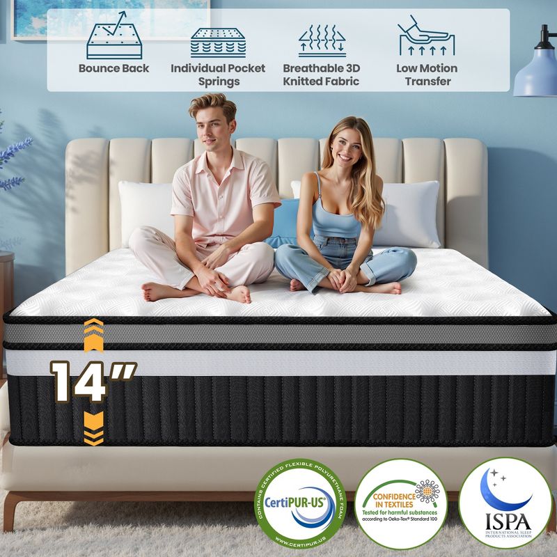 Cooling Relief Gel Queen Size Mattress in a Box, 14in Mattress in a Box, Medium-Firm for Presure Relief&Cooler Sleep, Motion Isolation