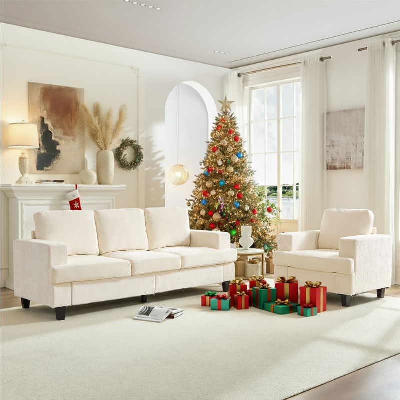 Mjkone 82"Chenille 3-Seat Straight Sectional Sofa with 56''Armchair,2 Piece Living Room Sectional Sofa Furniture Sets-Beige