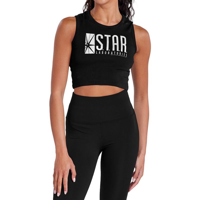 Women's The Flash S.T.A.R. Labs Logo Sleeveless Crop Top Tank Black X Large