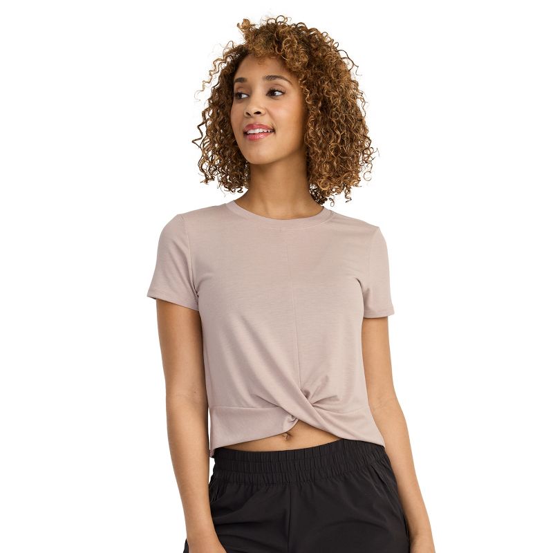 Jockey Women's EVERACTIVE Twist-Front Tee XL Oatmeal Heather