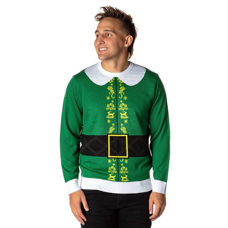 ELF The Movie Men's Buddy's Coat Costume Ugly Sweater for Christmas Knit Pullover (Small) Green