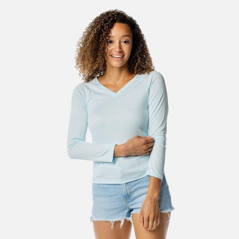 Vapor Apparel Women's Solar V-Neck Long Sleeve, XS, Arctic Blue