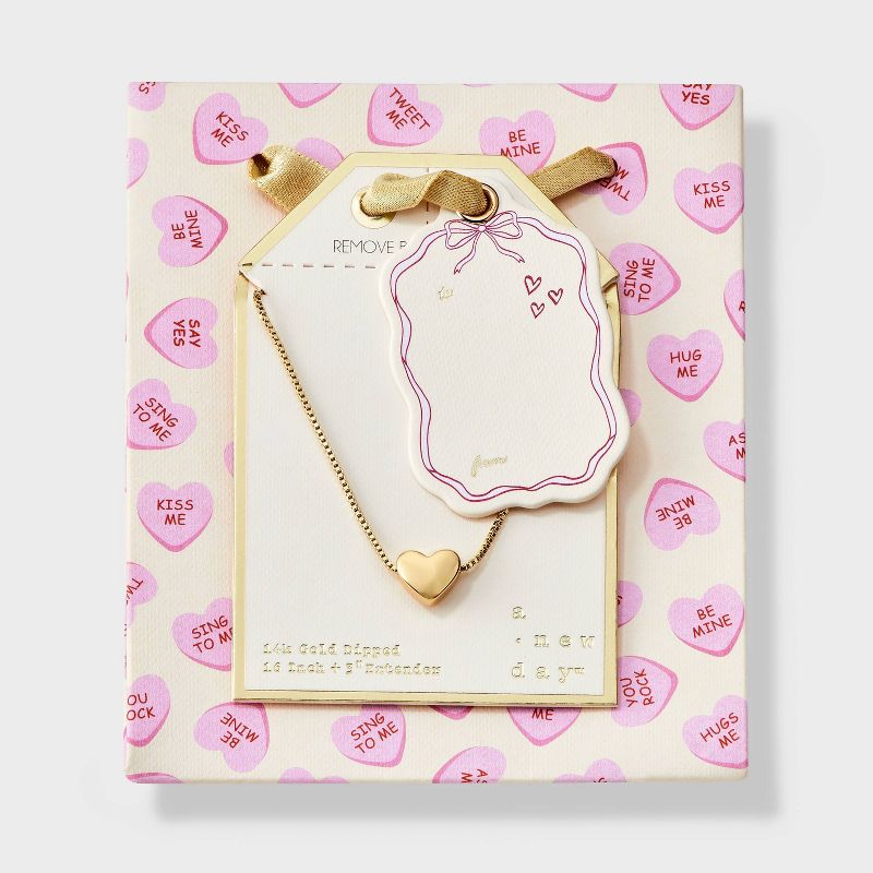 14K Gold Dipped Valentines Puffy Heart Pendant Necklace Extender - A New Day™