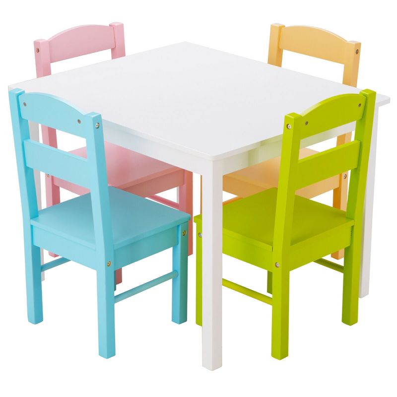 Costway 5 Piece Kids Wood Table Chair Set Activity Toddler Playroom Furniture Colorful