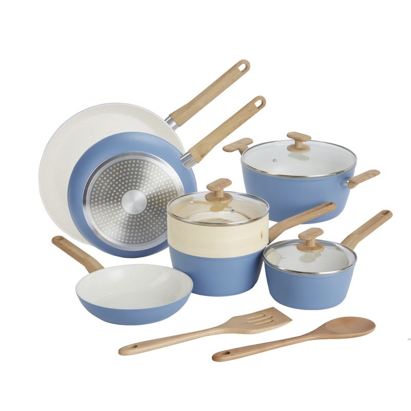 GoodCook 12pc Healthy Ceramic Cookware Set: Nonstick, Stainless Steel, Induction Compatible, Hand Wash, Blue