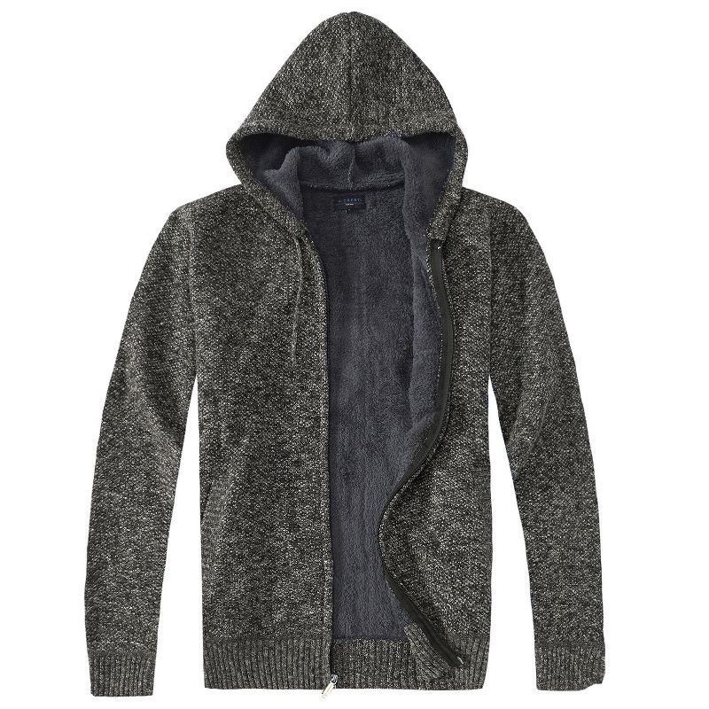 Gioberti Men's Full Zip Knitted Regular Fit Hoodie with Faux Shearling Lining, Melange Charcoal, Large