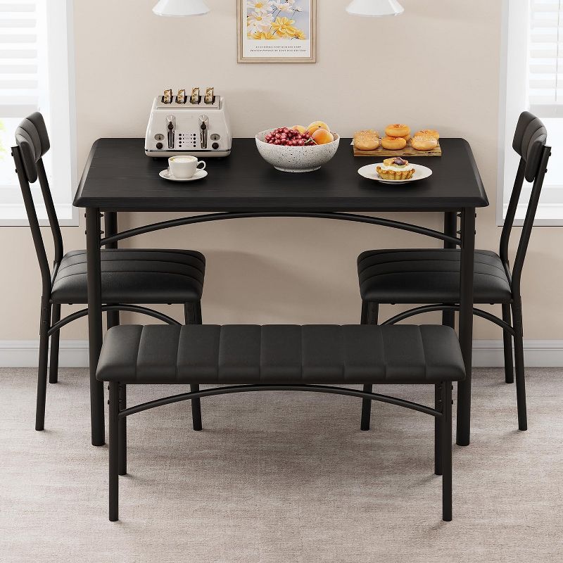 Dining Table Set for 4 with Upholstered Bench and 2 Chairs, Kitchen Table and Chairs for 4
