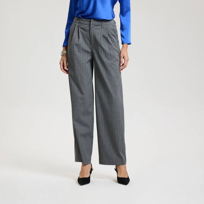 Women's Wide Leg Tailored Pants - A New Day™ Gray Striped XL