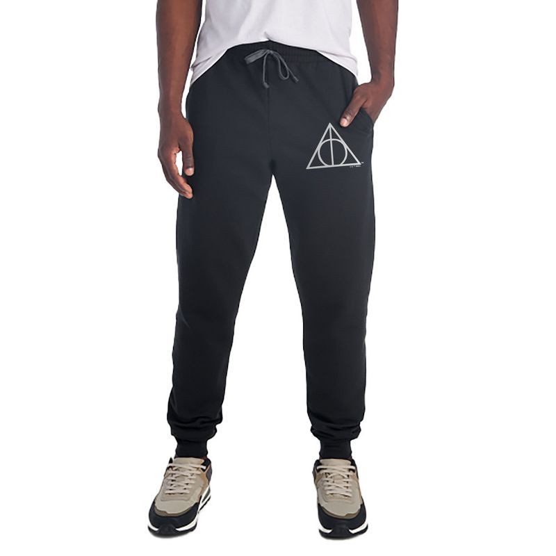 Harry Potter Deathly Hallows Symbol Unisex Jogger Sweatpants with Pockets for Men and Women Black Medium