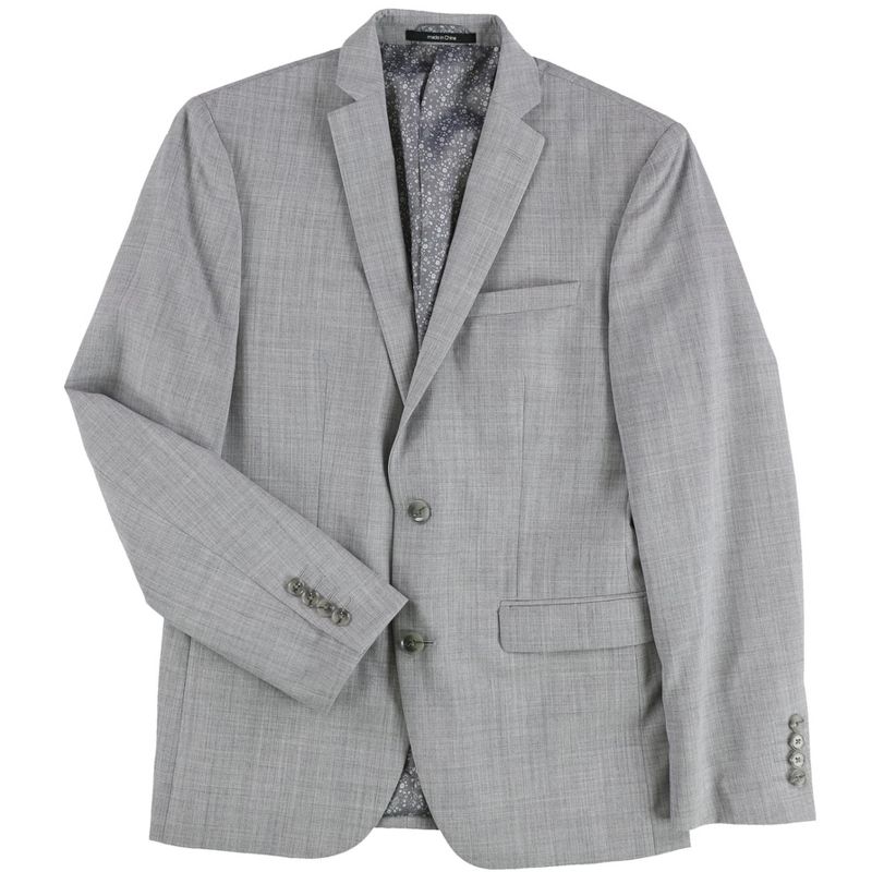 bar III Mens Heathered Two Button Blazer Jacket, lightgrey, 38 Long