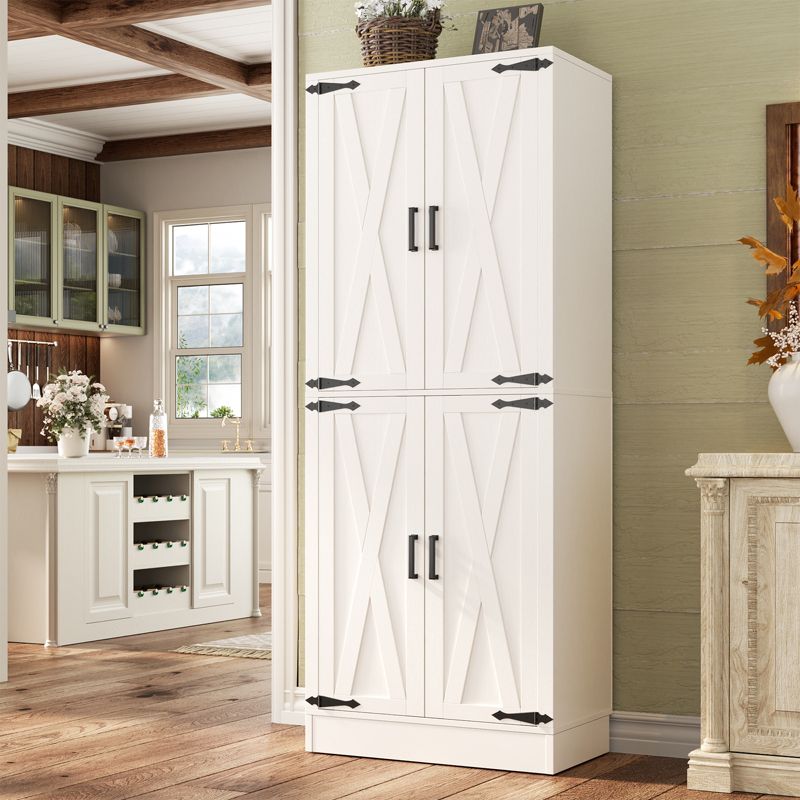 Besiost Freestanding Kitchen Pantry Cabinet with 4 Doors, 71" Large Storage Cupboard with Drawer and Shelves