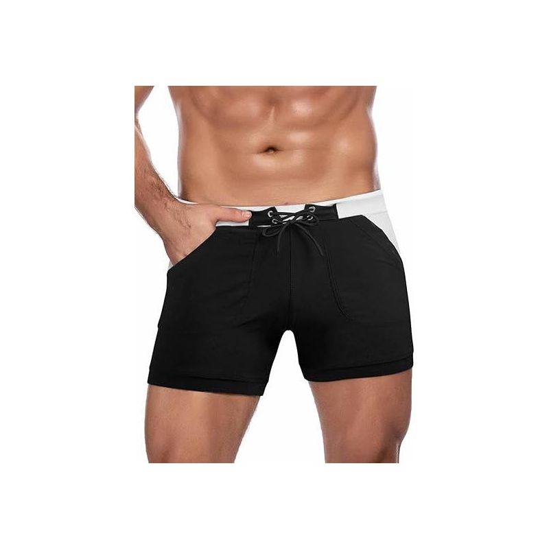 COOFANDY Men's Swimsuit Camo Quick Dry Mens Swimming Shorts Trunks with Pockets Black M