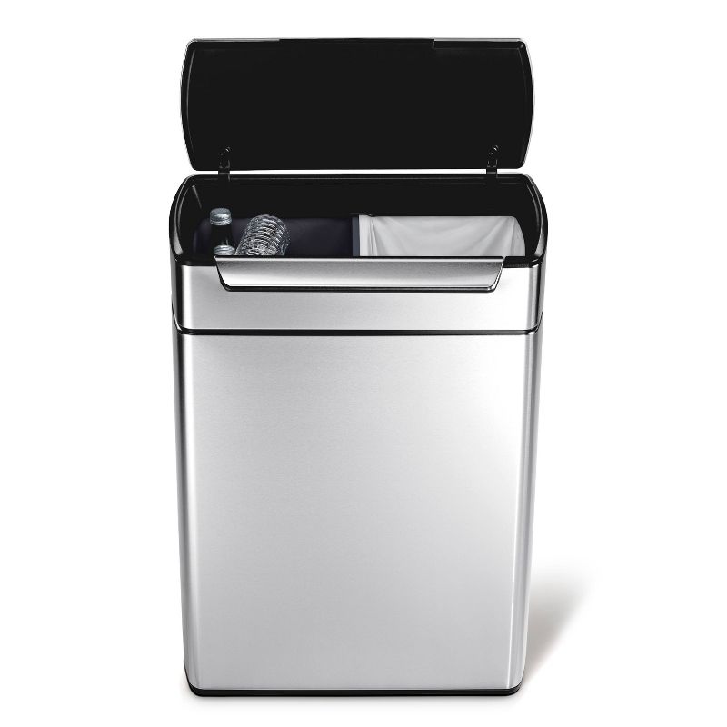 simplehuman 48L Touch Bar Dual Compartment Kitchen Step Trash Can Recycler Stainless Steel: Indoor Garbage Can, Silver