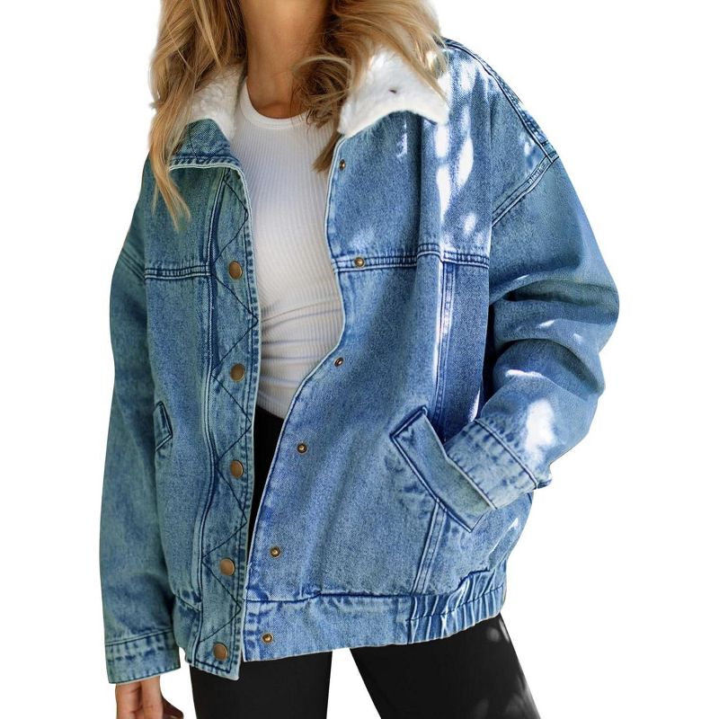 Imily Bela Chic Oversized Jean Jacket Cozy Fall Shacket Coat for Women Blue L