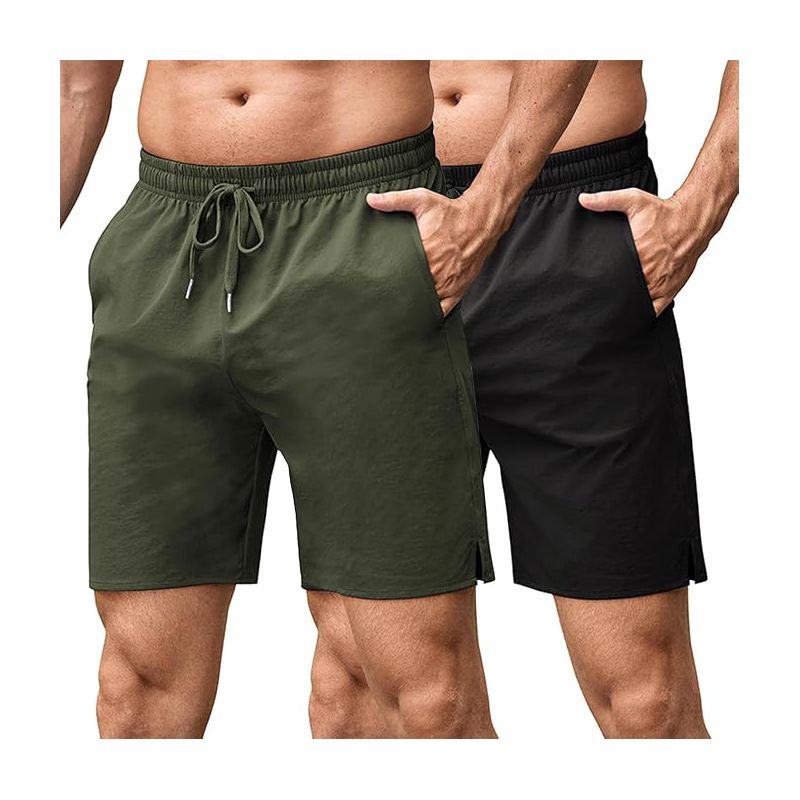 COOFANDY Men's Athletic Running Shorts 7" Quick Dry Lightweight Workout Gym Basketball Hiking Shorts with Pockets Black/Army Green M