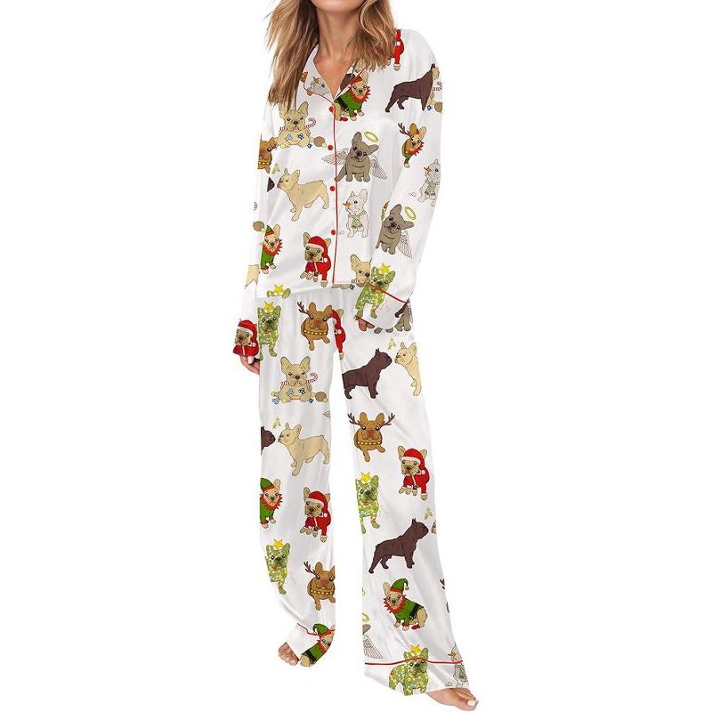 SHESHOW Pajamas for Women Set Long Sleeve Button Down Shirt And Pajama Pants Funny Satin Pjs Nightwear Sets XXL