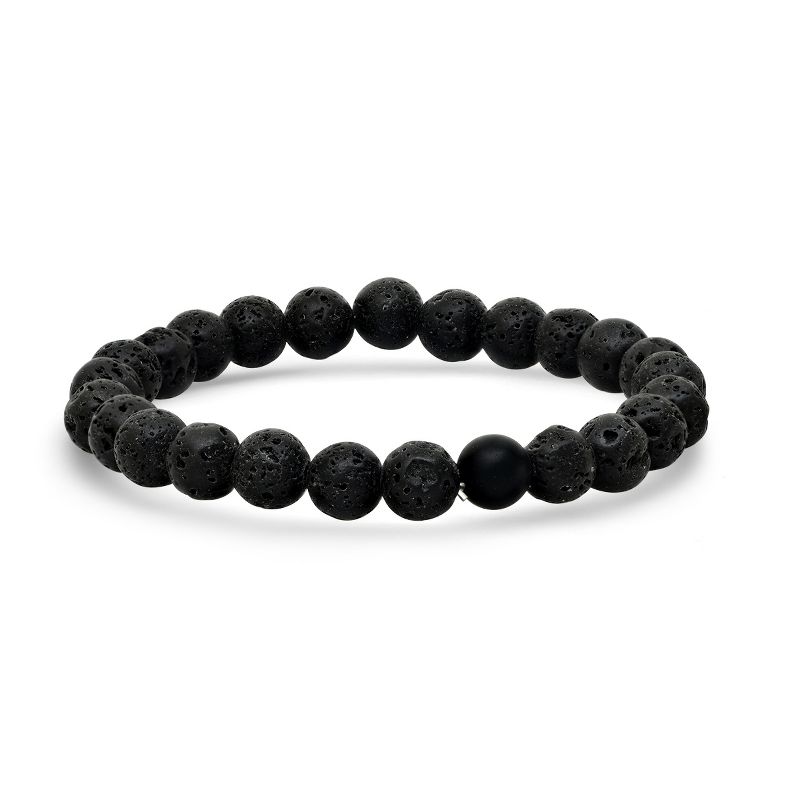 Steeltime Men's black lava beaded bracelet