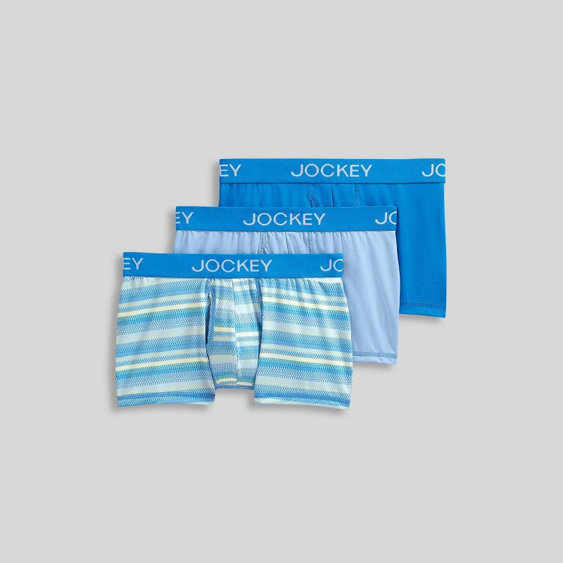 Jockey Generation™ Men's 3pk Microfiber Trunks - Light Blue/Net/Blue XL: Recycled Polyester, Spandex, Low Rise, Stripe Pattern