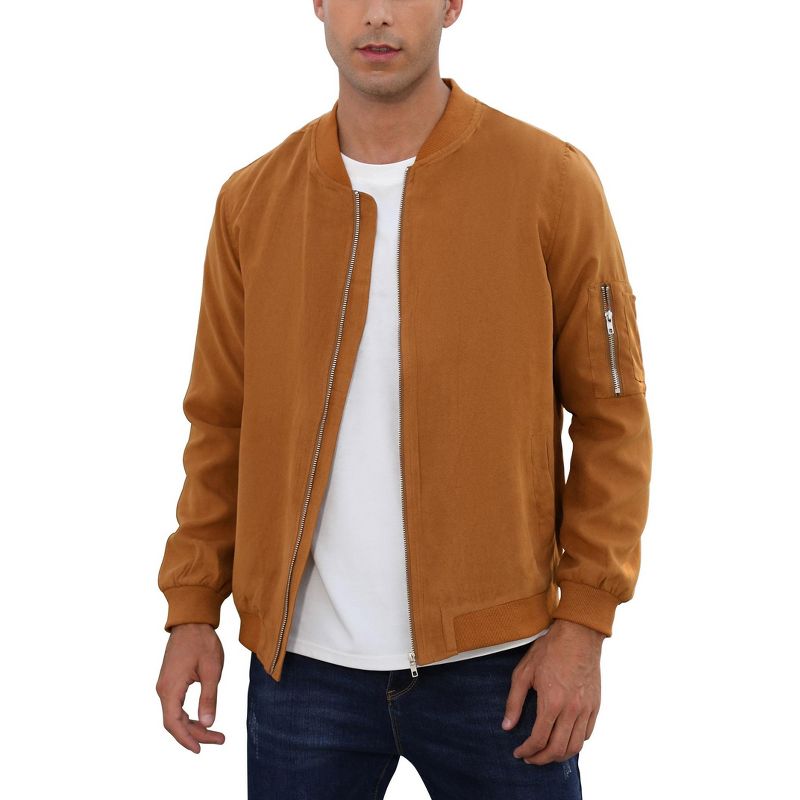 BLUEMING Mens Varsity Leather Jacket Vintage Lightweight Suede Bomber Softshell Flight Casual Jacket, Brown - XL
