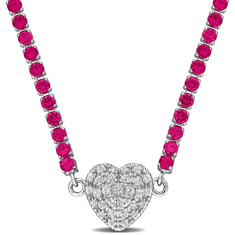EVERLY JEWELRY | Sterling Silver 14 1/4 CT TGW Created Ruby Created White Sapphire Necklace With Chain