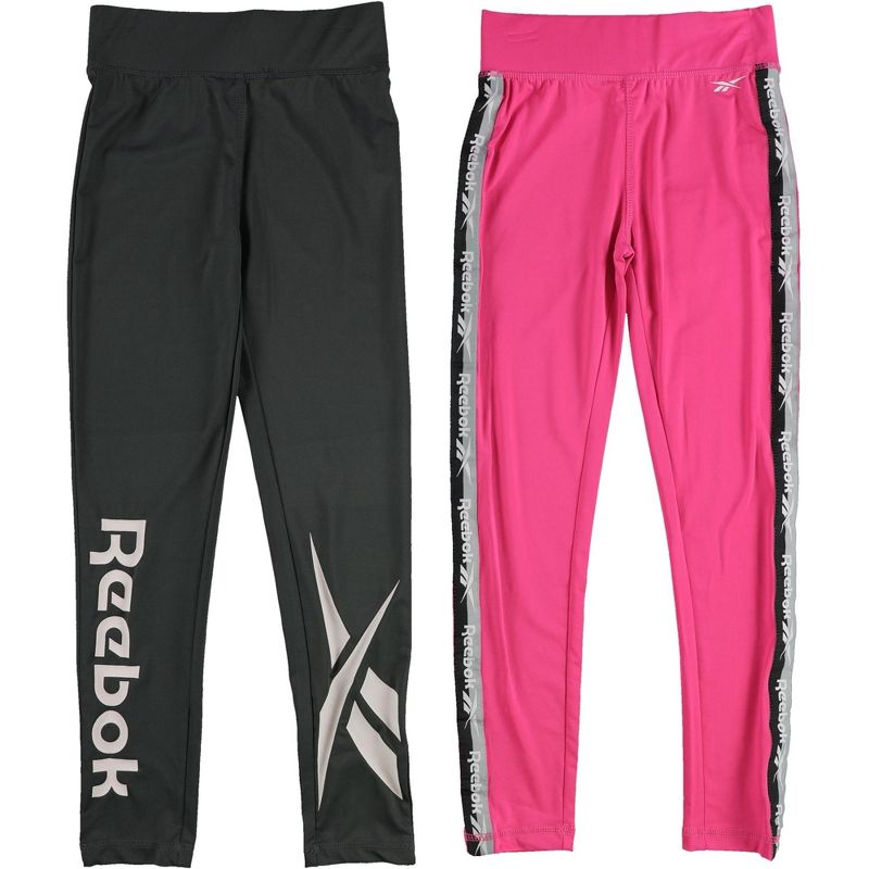 Reebok Girls 2-Pack Compression Athletic Pants, charcoalsgrplum, S