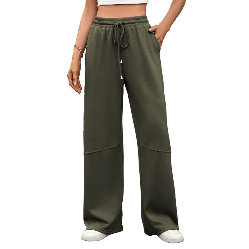 Women's Wide Leg Sweatpants High Waisted Drawstring Straight Leg Comfy Casual Trendy Pull on Pants with Pockets,Army Green,X Large