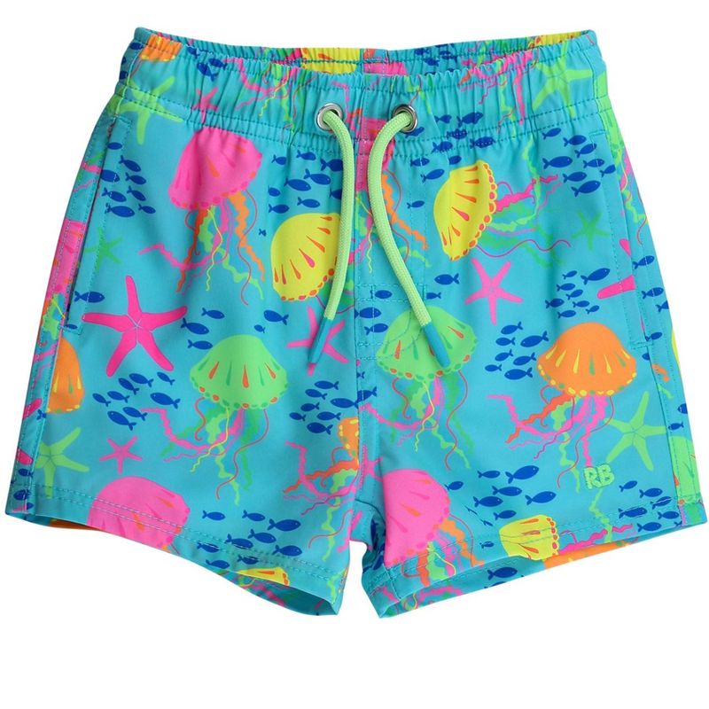 RuggedButts Baby Boys UPF50+ Sun Protected Neon Stretch Swim Trunks - Neon Jelly Time, 6-12m