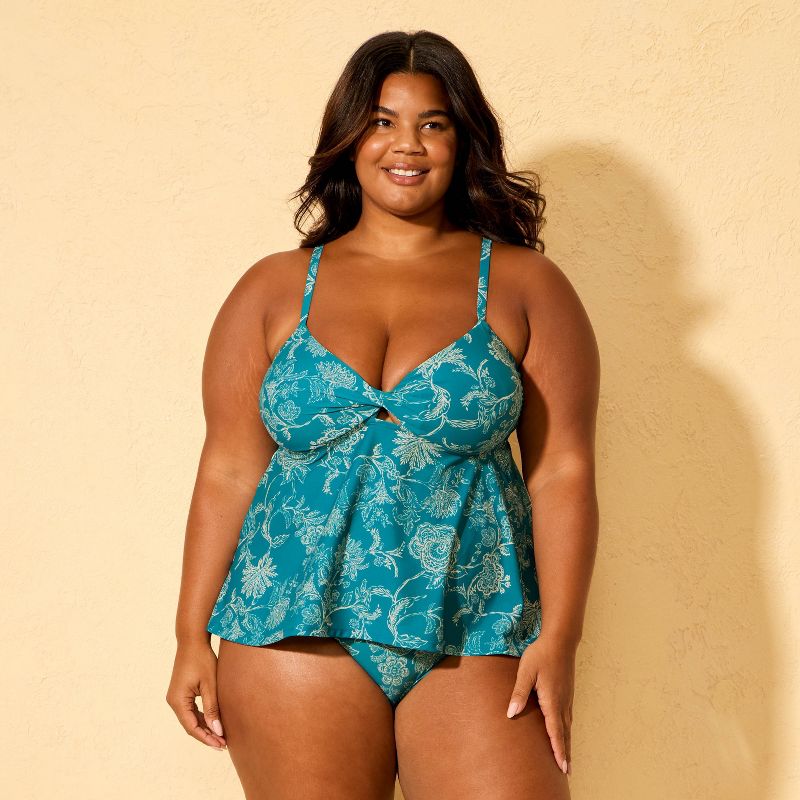 Women's Paisley Print Tankini Top - Shade & Shore™ Teal Blue/Cream 2X