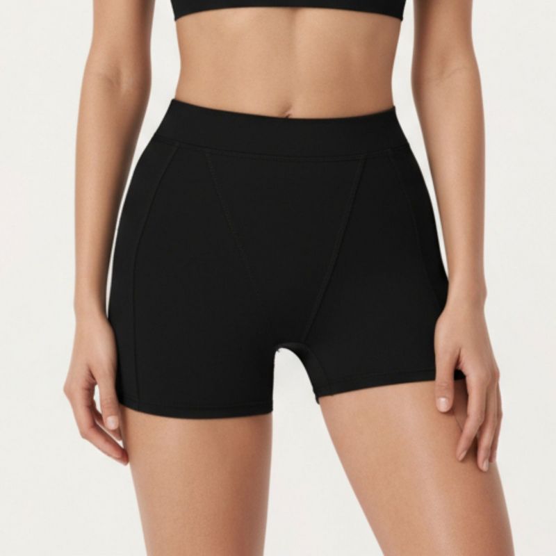 Anna-Kaci Active Women's High Waist Seam Detailed Active Shorts with Supportive Stretch Fabric and Flattering Fit - Large, Black