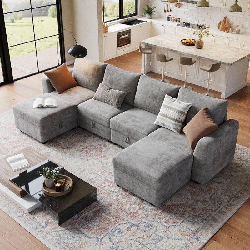 Acekool Modular Sectional Sofa, Cloud Couch with Storage for Living Room, 7 Seater, Gray