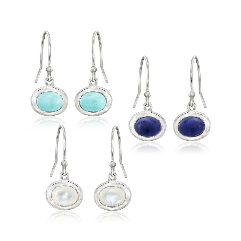 Ross-Simons Multi-Gemstone Jewelry Set: 3 Pairs Of Drop Earrings in Sterling Silver