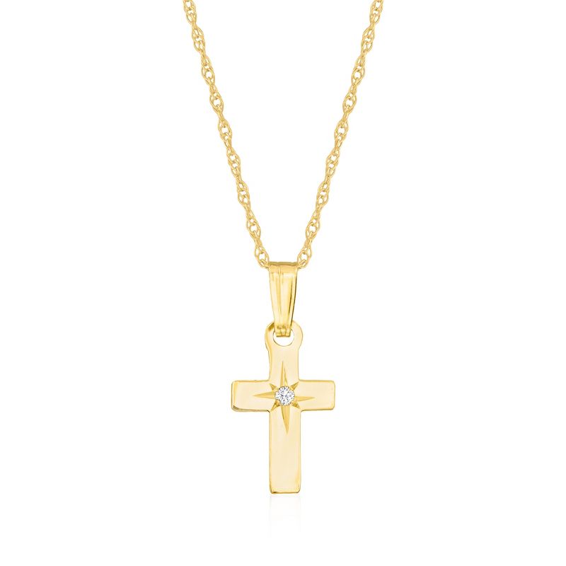 Ross-Simons Baby's 14kt Yellow Gold Cross Pendant Necklace With Diamond Accent Size 13