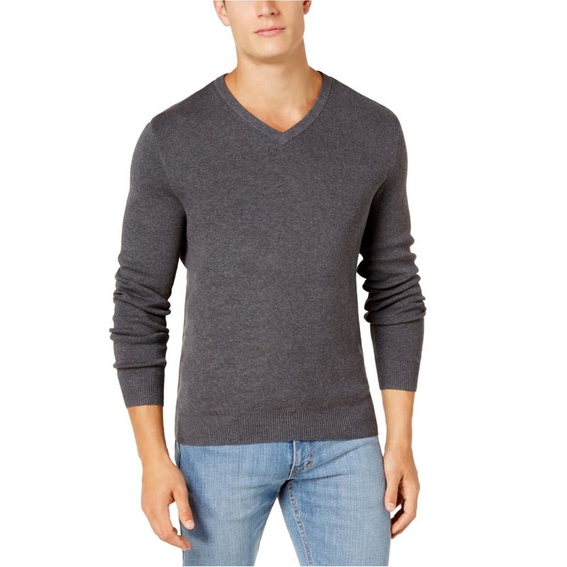 Club Room Mens Knit Pullover Sweater, charcoalhtr, Small