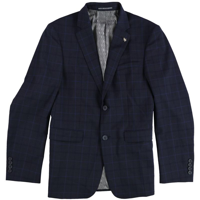 Original Penguin Mens Plaid Two Button Blazer Jacket, darkblueplaid, 38 Short
