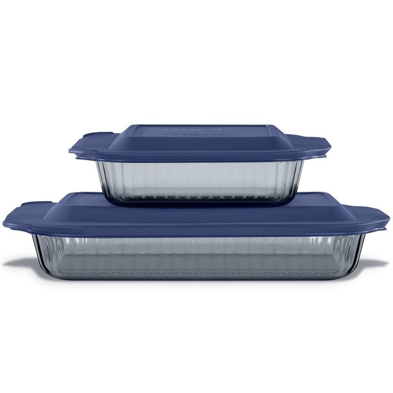 Pyrex® Sculpted Tinted 4pc Lidded Baking Dish Set Smoke: Glass Bakeware, 8" & 9x13" Dishes, Oven-Safe, 2-Year Warranty