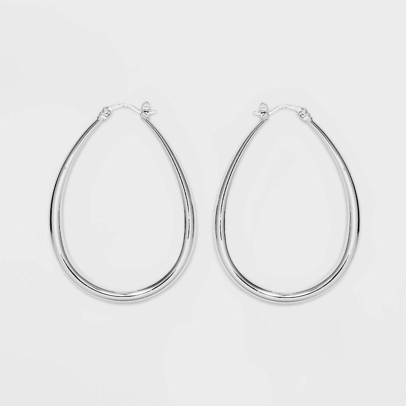 Silverplated Teardrop Hoop Earring with Sterling Silver Hinged Posts- A New Day™ Silver: Nickel-Free, Shiny Finish, Hinge Closure