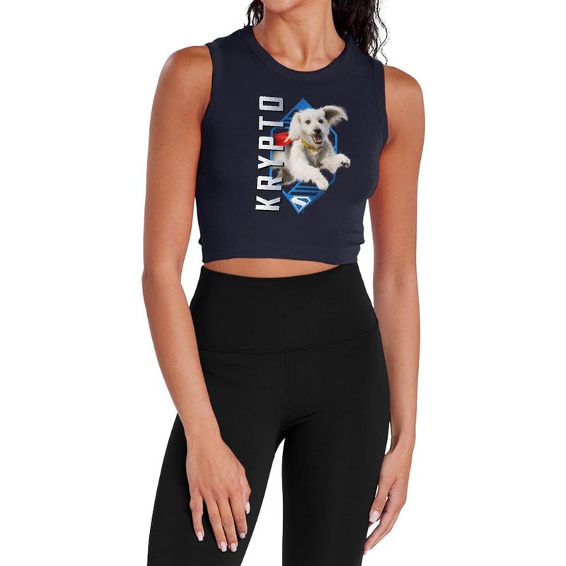 Women's Superman 2025 Krypto Diamond Sleeveless Crop Top Tank, Navy, Medium