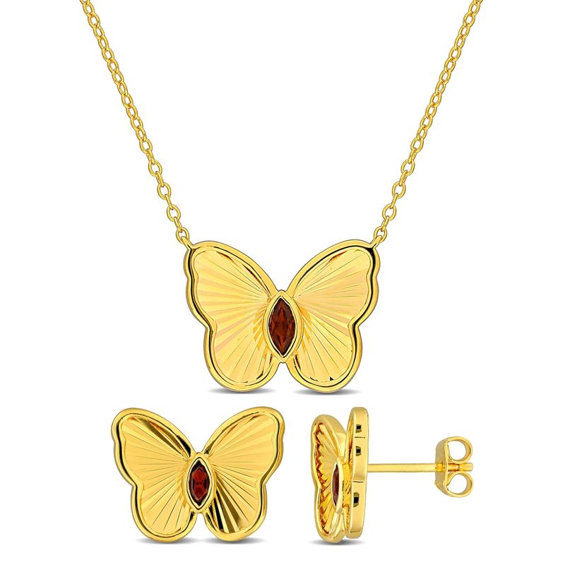 EVERLY JEWELRY | Yellow Plated Sterling Silver 2/5ct TGW Garnet Butterfly Earrings and Necklace Set - 17 in