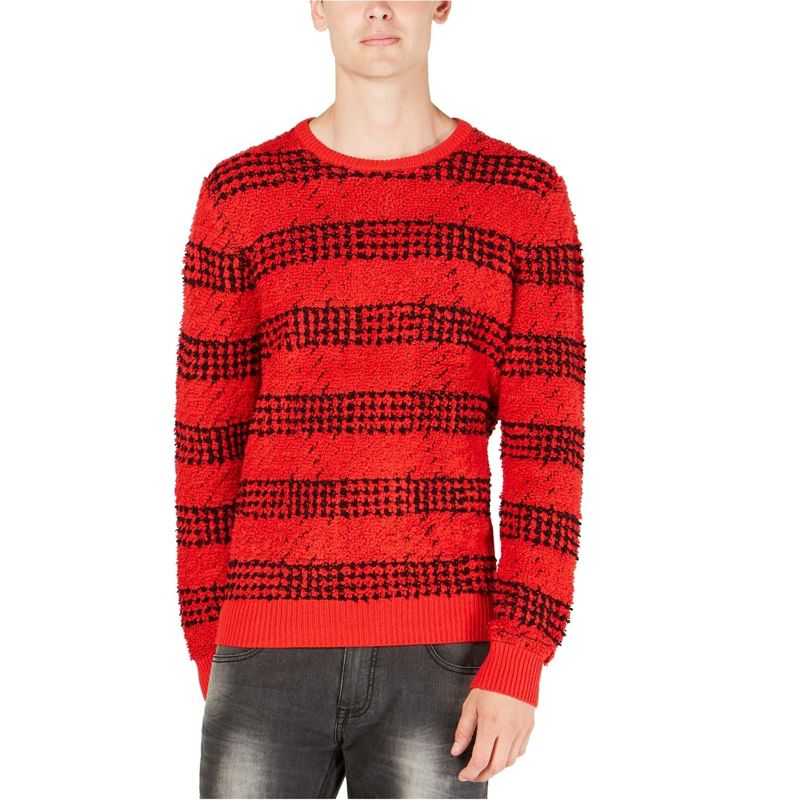 I.N.C International Concepts Mens Chunky Striped Pullover Sweater, brightred, Medium