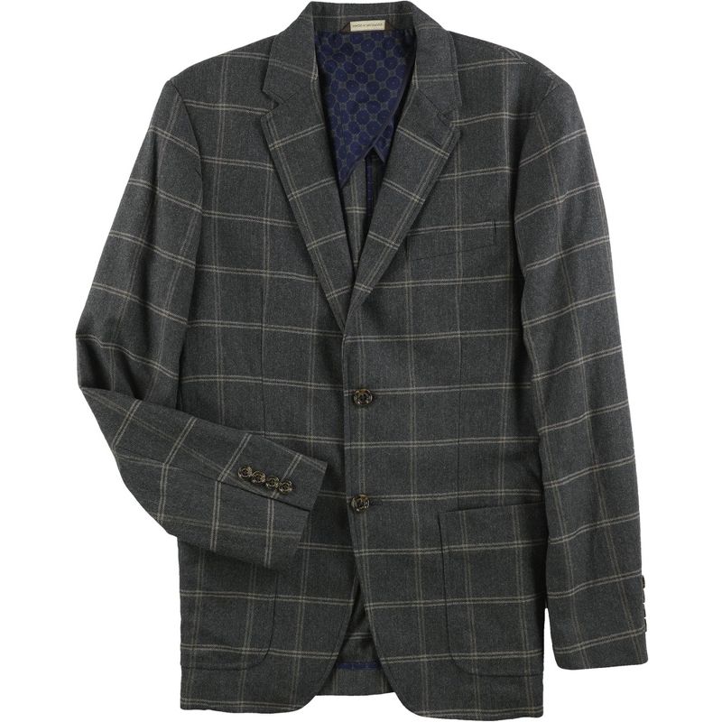 Tasso Elba Mens Windowpane Two Button Blazer Jacket, charcoalcombo, XX-Large (Regular)