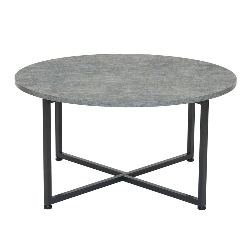 Household Essentials Jamestown Round Coffee Table Slate Gray: Modern Living Room Furniture, Iron Frame, 31.5" Diameter