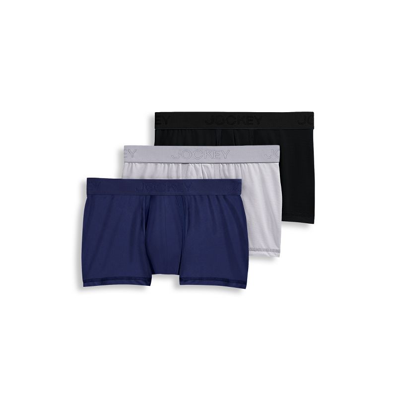 Jockey Men's Chafe Proof Pouch Cotton Stretch 3" Trunk - 3 Pack M Just Past Midnight/Mid Grey/Black