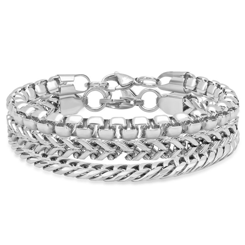 Steeltime Men's triple stainless steel chain bracelet set