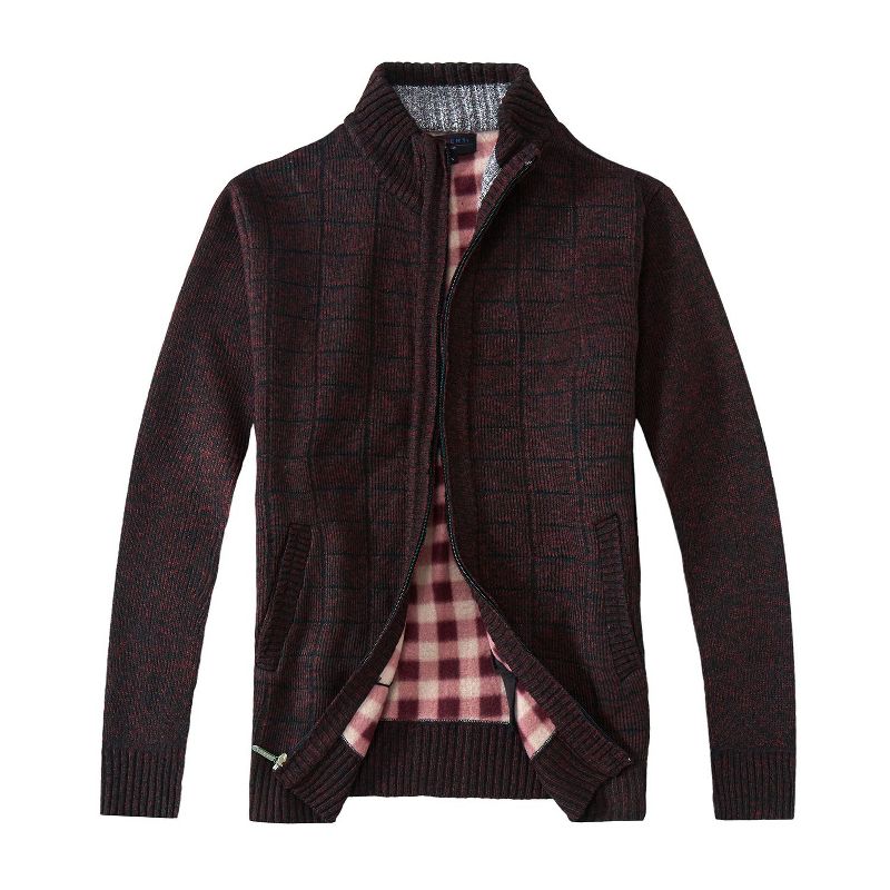 Gioberti Men's Knitted Cardigan Sweater w/ Flannel Lining, M Burgundy, X Large
