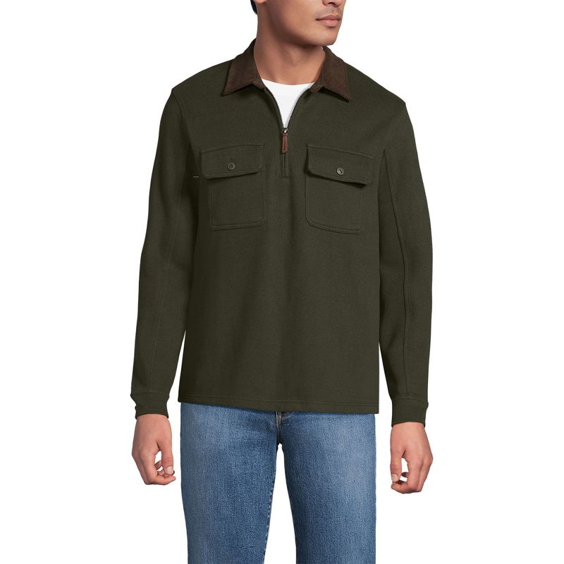 Lands' End Men's Long Sleeve Corduroy Collar Bedford Rib Quarter Zip - Small - Havana Brown